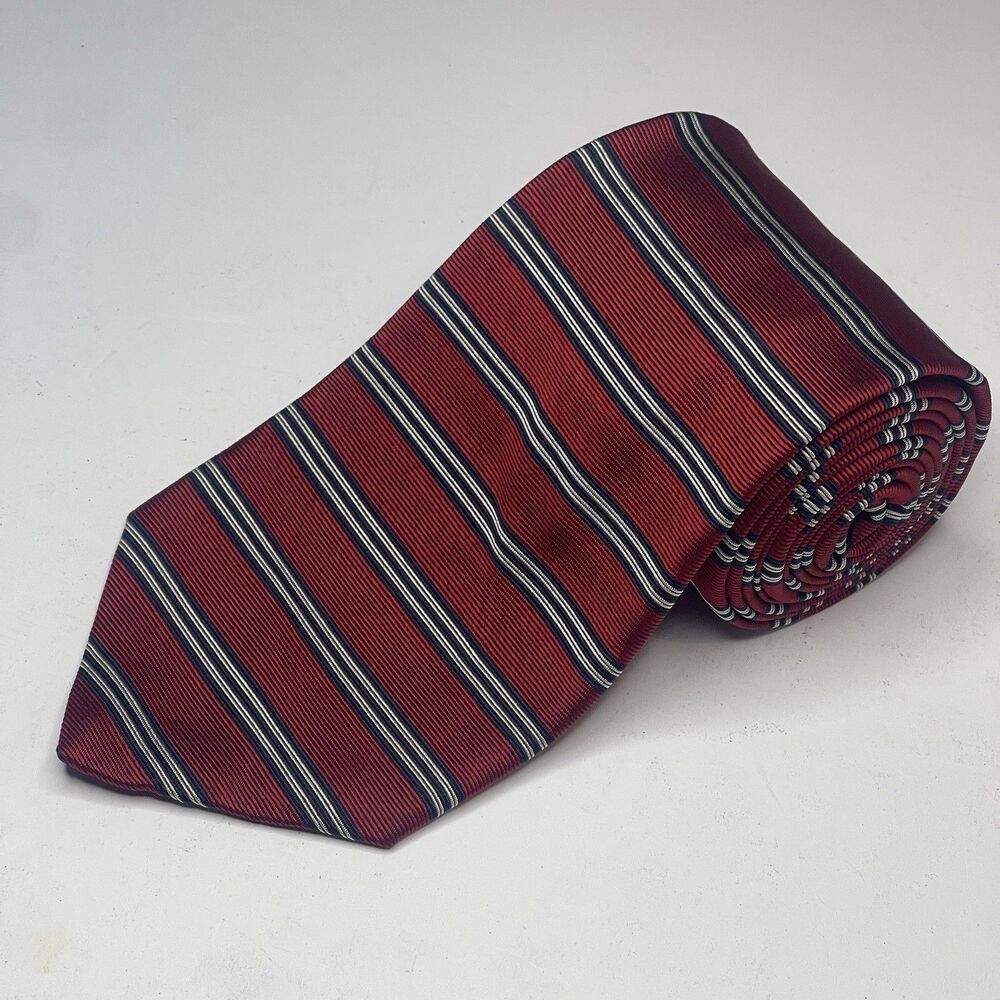 Vintage Brooks Brothers Makers Striped Red Navy White Silk Tie  Made in USA